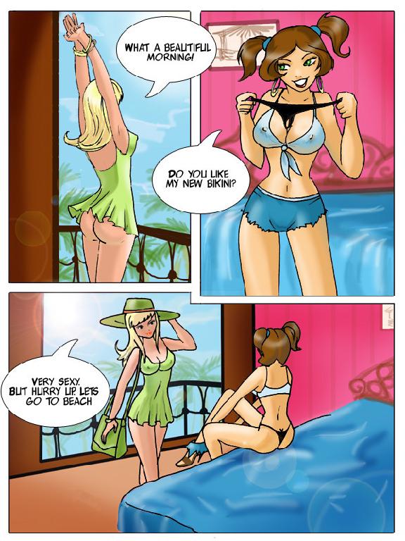 2 girls on the beach & 1 lucky guy - Page 1 - HentaiRox